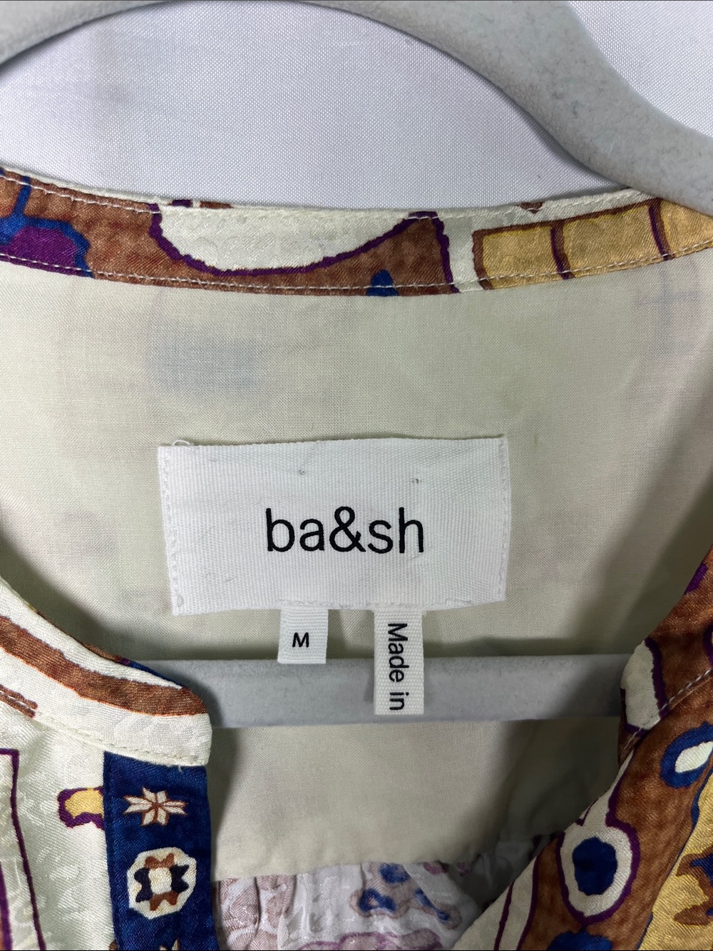 BA&SH varone peasant blouse boho geometric puff sleeves sz m - Picture 5 of 9